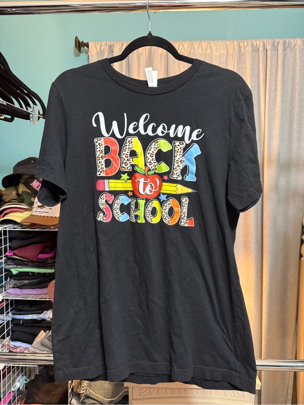 Welcome Back to School Teacher Graphic Tee Black Leopard Print